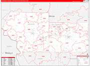 Carbondale-Marion Metro Area Wall Map Red Line Style